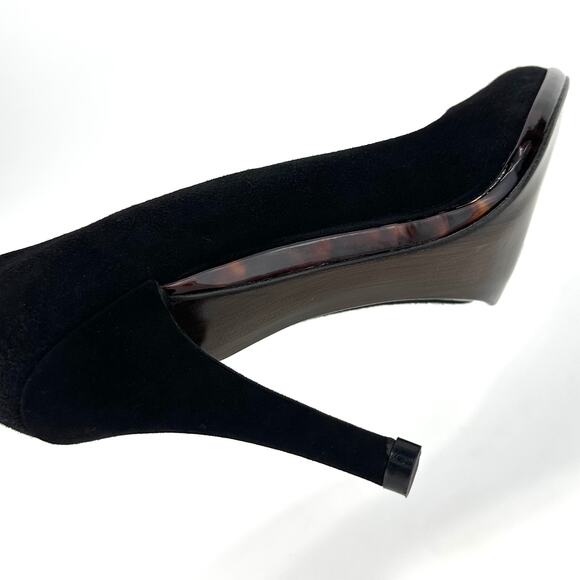 Stuart Weitzman Black Stiletto Heel Pump Sz 7 Suede Almond Toe Mini Platform New - Picture 9 of 14